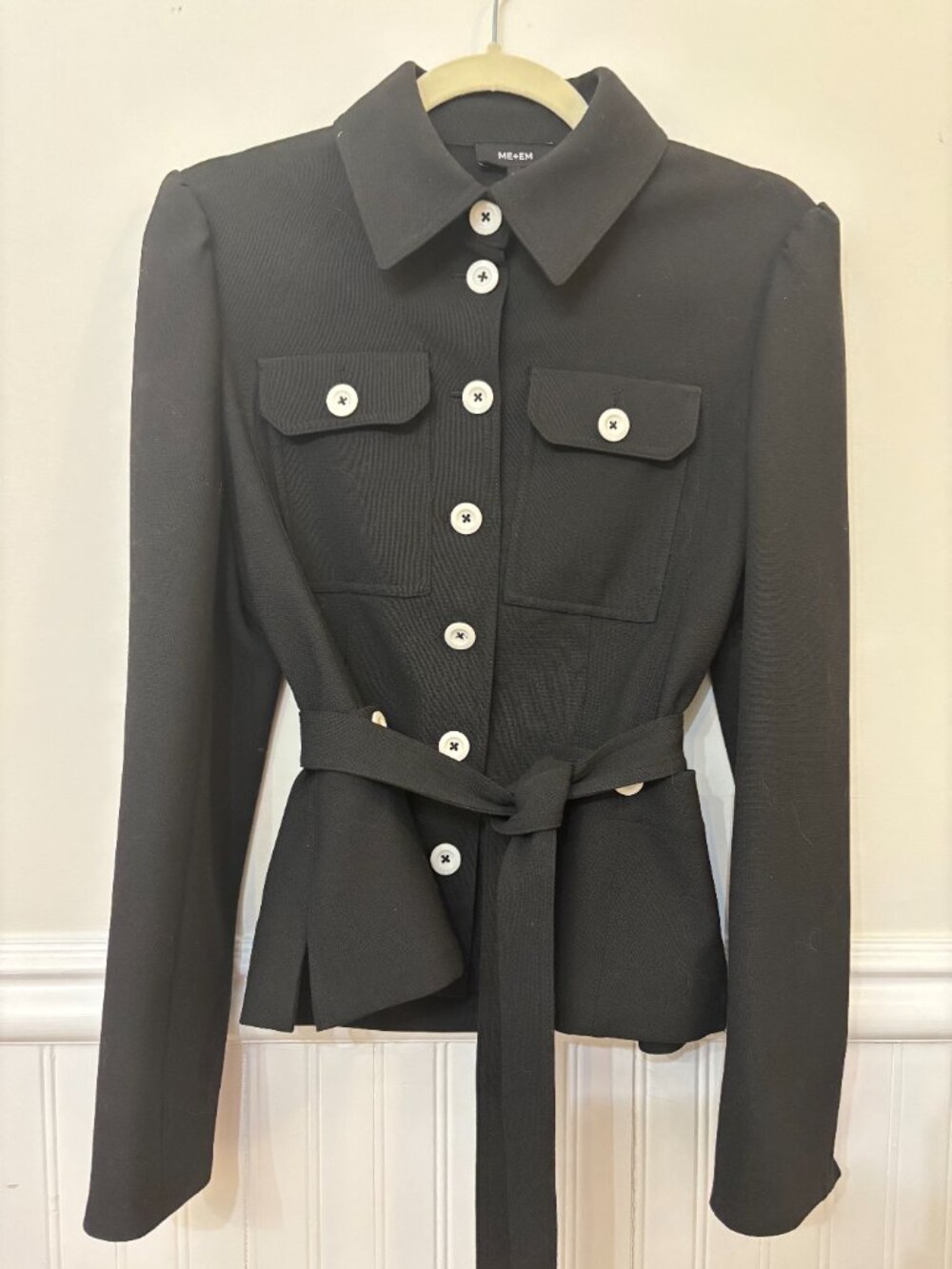 ME+EM Tailored Black Jacket with White Buttons and Removable Belt US Size 6 - Picture 5 of 11